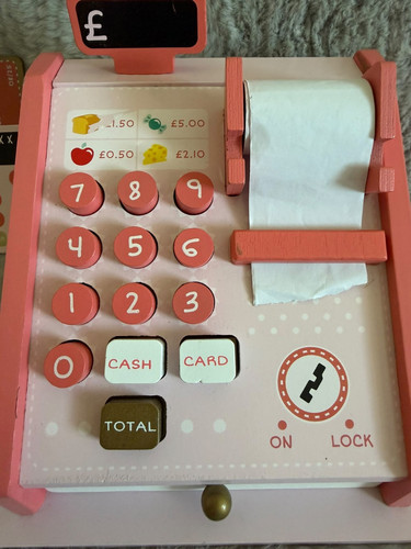 Pink wooden toy cash register - toy,